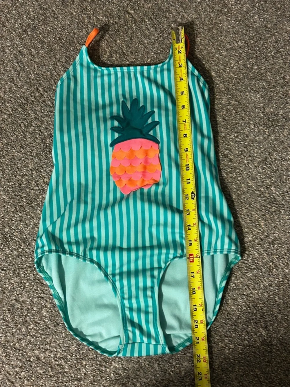 Cat & Jack Girls' Teal Stripe Pineapple One-Piece Swimsuit with Orange Straps